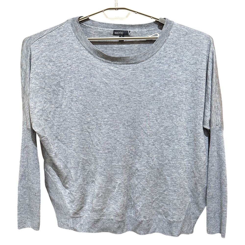 Valette Sweater Size M Gray Wool Blend Long Sleeve Side Slit Lightweight Office